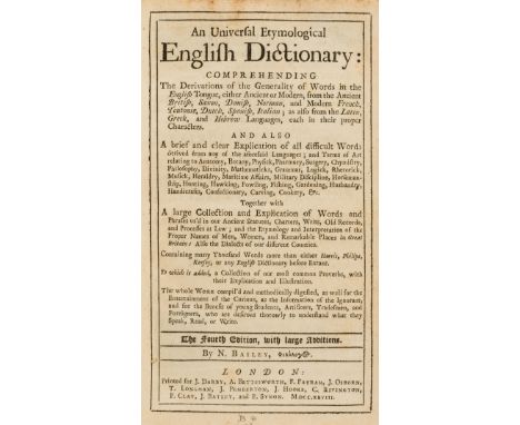 Bailey (Nathan) An Universal Etymological English Dictionary, fourth edition, scattered faint spotting and finger-soiling, bo