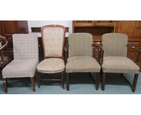 A pair of 20th century tapestry upholstered armchairs, mahogany framed high back chair and another bedroom chair (4) Conditio