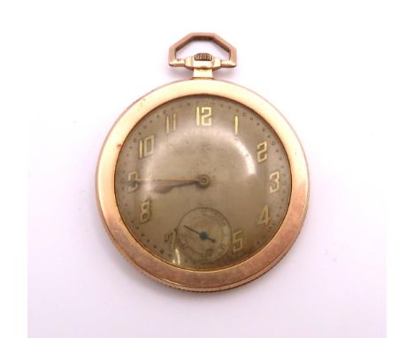 A 14k gold Election 16 jewel pocket watch with an engine turned case, diameter 4.5cm, weight with mechanism 44gms Condition R