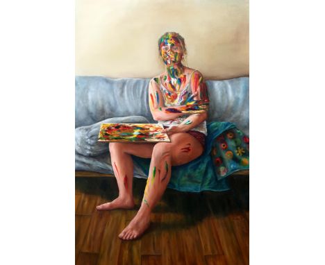 CONTEMPORAY SCHOOL ARTIST'S PORTRAIT Oil on canvas, 120 x 80cm Condition Report:Available upon request