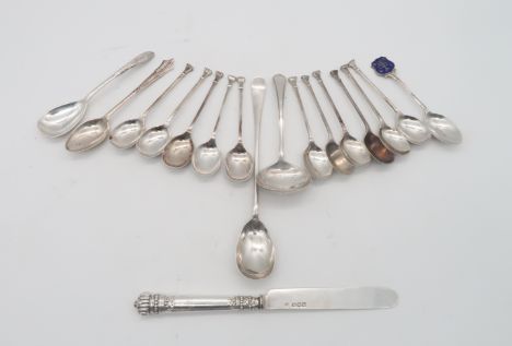 A collection of silver flatware, including a presentation curling spoon inscribed 'Dumbartonshire Rink Championship The Allan