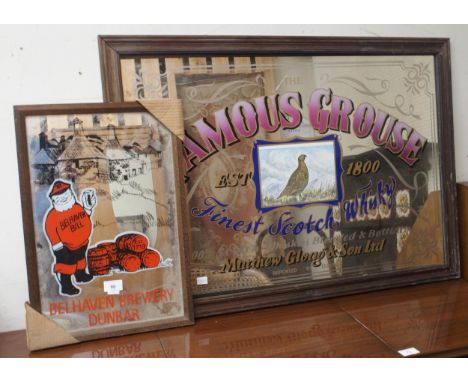 A lot to include contemporary reproduction Famous Grouse finest scotch whisky pub mirror, 64cm high x 89cm wide and a 20th ce