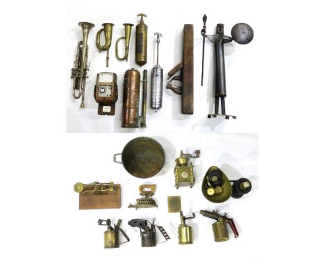 A sizeable mixed lot, to include a Dallas Monarch Model trumpet with a Lew Davis Autograph Super Cushion mouthpiece, carpente