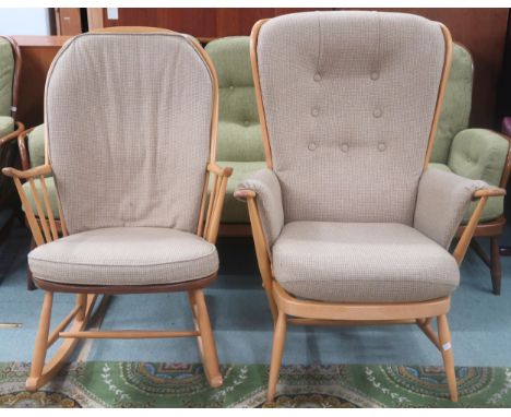 A lot comprising Mid 20th century elm and beech Ercol open armchair, 103cm high x 77cm wide x 75cm deep and an Ercol rocking 