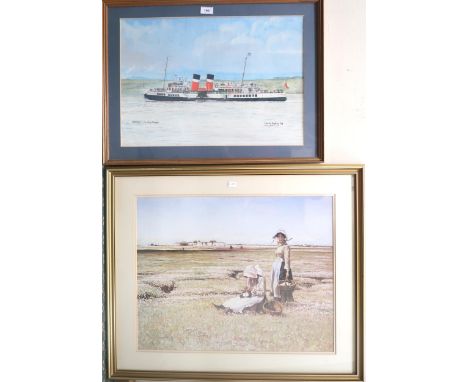 A framed watercolour of the Waverly in the Largs channel signed Martin Conway 87 and a framed print (2) Condition Report:Avai