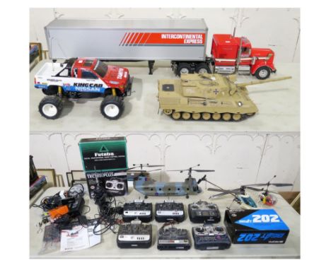 Various remote control vehicles, comprising a large scale American-style Intercontinental haulage truck, measuring approx. 12