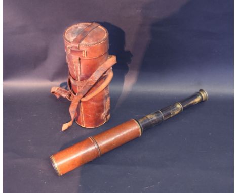A Brass Three Drawer Telescope within leather outer case together with an Army and Navy leather case