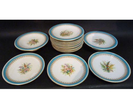 A Worcester Porcelain Dessert Service, comprising two comports and twelve plates all hand painted with summer flowers and hig
