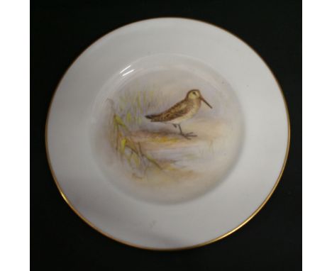 A Royal Worcester Cabinet Plate, hand painted with a snipe, signed by Maybury