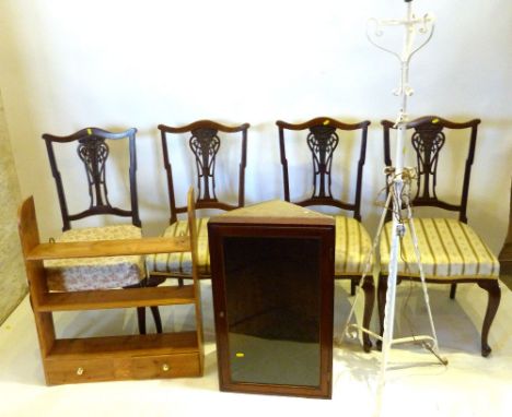 A Set of Four Art Nouveau Mahogany Side Chairs, together with a pine wall bracket, a small hanging corner cabinet and a white