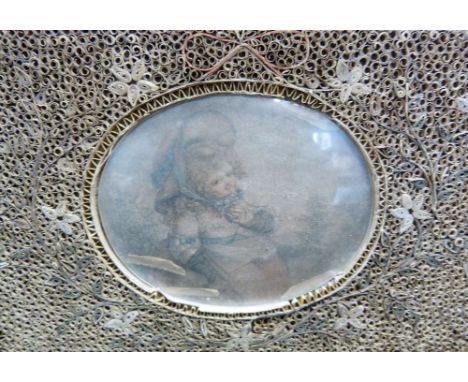 A George III Rolled Paper Rectangular Box, the hinged cover with a central oval portrait print, 21 cms wide, 12 cms deep, 7 c