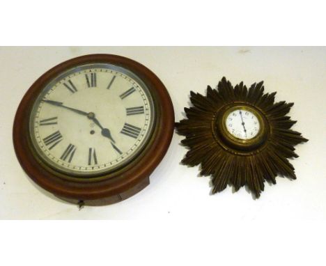 A Circular Wall Clock by Amsonia with single train movement, 31 cms diameter, together with an early 20th Century sun burst w