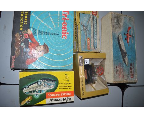 A Nulli-Secundus Production remote control helicopter, boxed; a Jetex jet helicopter, boxed; a Mamod Minor No. 2 steam engine