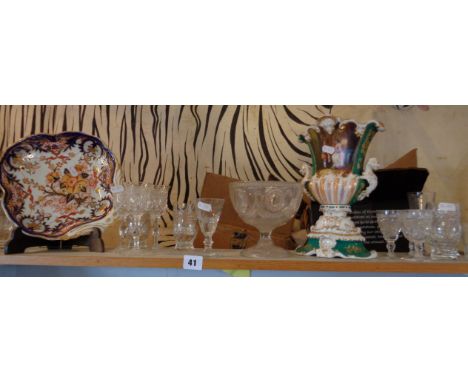 Shelf of glassware etc.