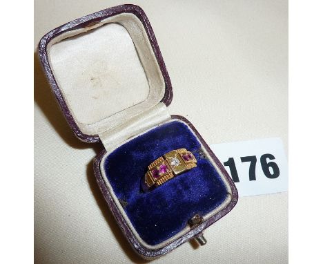 Victorian 18ct gold ring set with rubies and diamonds hallmarked for Chester 1890 approx weight - 3.6g