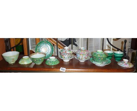 Chinese porcelain - shelf of assorted Canton bowls and covers