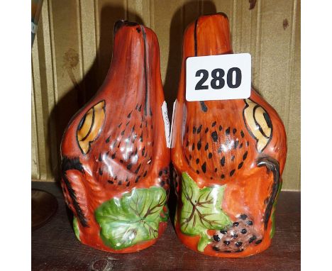 Pair of Majolica type ceramic 'fox head' stirrup cups