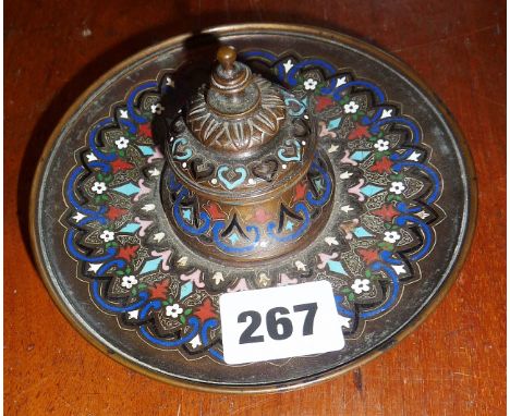 19th c. Champleve enamel inkwell