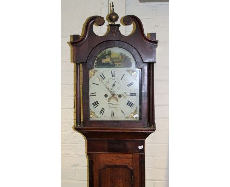 William Thomas, Lincoln, an early 19th century oak longcase clock, the eight day bell striking movement faced by painted arch