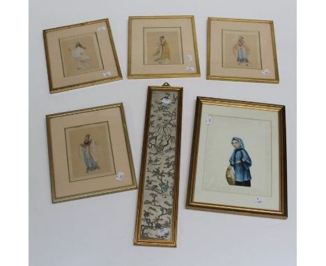 20th century Chinese school, three quarter length portrait of a young female labourer, watercolour, 21 x 16.5cm, together wit