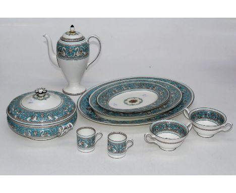 A Wedgwood Florentine dinner/tea service, numbered W2714. Comprising fifteen dinner plates, eight salad, six side and ten tea