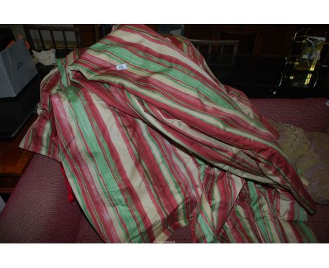 Three striped curtains with blackout lining, 8' drop x 100" wide.