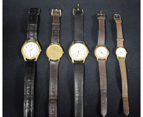 Watches - a gentleman's gold plated Rotary wristwatch, baton indicators, brown leather strap; other watches, Sekonda, Reflex,