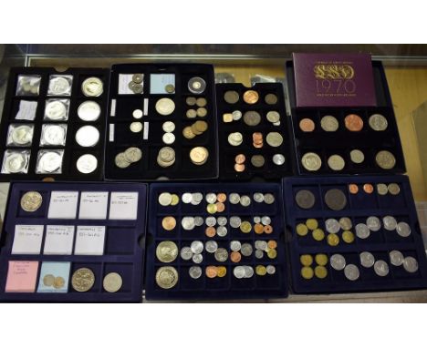 Coins, an interesting mixed collection: UK specimen 1970 set in box of issue; UK copper and bronze, various, silver: Crowns 1