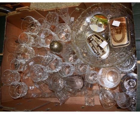 Glassware - cut glass stemware to include wine glasses, sherry glasses etc; a cut glass sugar sifter;  cut glass candlestick;