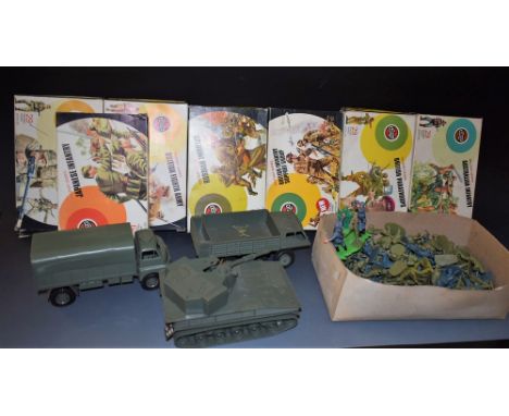 Toys - Airfix, Timpo and other plastic model military figures and vehicles, 1/32 scale, some boxed including Airfix British I