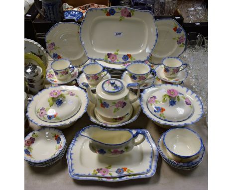 Ceramics - a vintage James Kent floral painted and cast tea and dinner set including two tureens, three graduated shaped rect