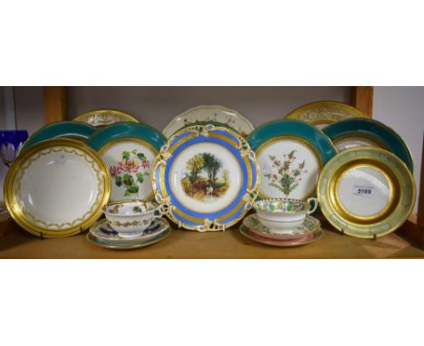 Ceramics - a set of five 19th century English Porcelain botanical dessert  plates; other cabinet plates; a Hammersley cabinet