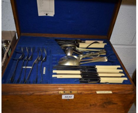 A large light oak canteen, part fitted with EPNS flatware
