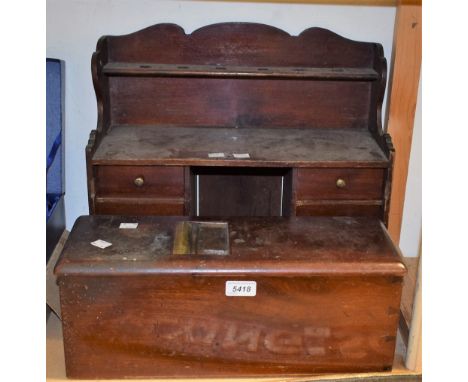 A vintage Gledhill's patent wooden cash till, no 38963;  a smokers cabinet, six hole pipe rack, above six drawers and central