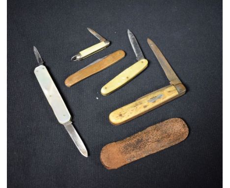 Pocket Knives - a mother-of-pearl knife, engraved to the blade, Marple and Gillot, Sheffield; an early 19th century bone haft
