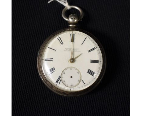 A Victorian silver over sized open face pocket watch,Walter Gilson, High Street, Market Weighton, white enamel dial, bold Rom