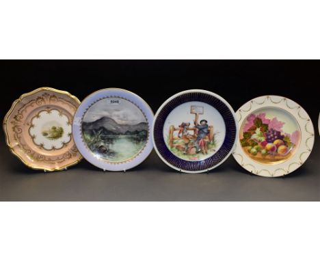A Wedgwood porcelain plate,  painted with fruit by G. C. Titley, signed, dated 1911;  two Grainger's Worcester plates, painte