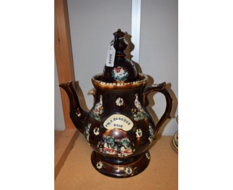A 19th century barge teapot and stand, T & J Barrett 1898