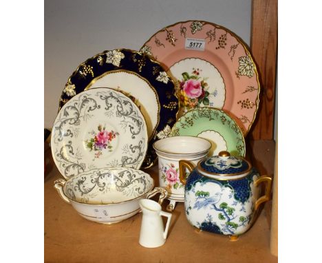 Derby and Associated Ware - a Royal Crown Derby Vine wavy edge plate, the centre with floorers and foliage,  cobalt blue bord