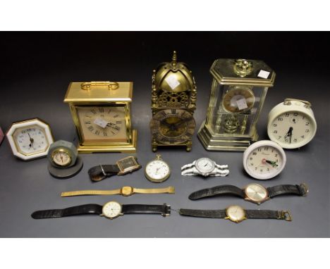 Horology - a Rotary gentleman's wristwatch, others; pocket watch; a Davall lantern clock; others, carriage clock, etc