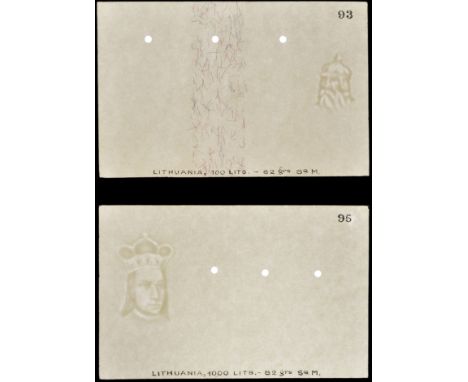 Lietuvos Bankas, watermarked paper for the Bradbury Wilkinson series issued in the 1920s, comprising 500, 1000 (2), 50 and 10