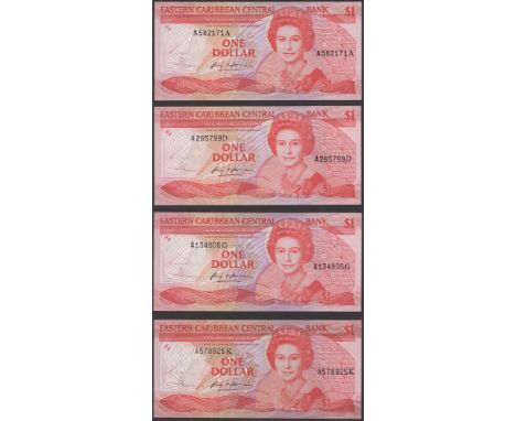 Eastern Caribbean Central Bank, $1, ND (1987), suffixes A, D, G, K, L, M, V, Jocobs signature, without Anguilla identificatio