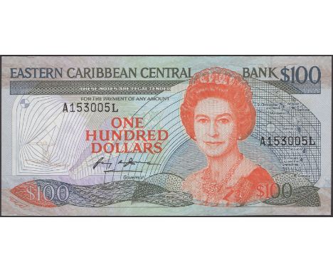 Eastern Caribbean Central Bank, $100, serial number A153005L, Jacobs signature, without Anguilla identification on map, one l