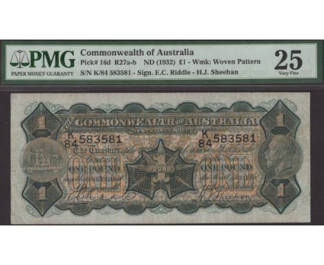 Commonwealth of Australia, £1, ND (1927), serial number K/84 583581, Riddle and Sheehan signatures, in PMG holder 25, very fi