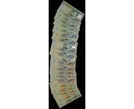 Eastern Caribbean Central Bank, a large group from the 2003 Issue, $5 (8), suffixes D,G,K,L,M,U,V, $10 (8), suffixes A,D,G,K,