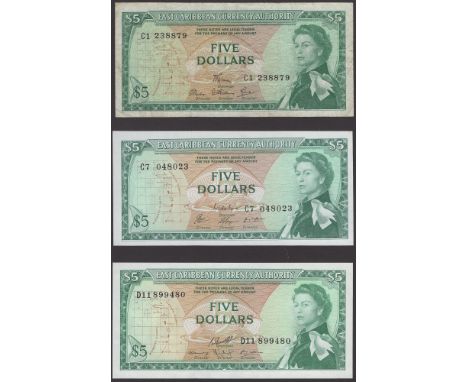 East Caribbean Currency Authority, a group of $5 (10), 1968-83, prefixes C1, C7, D11, D12, D14, D20, D16, D19, D17, D22, two 