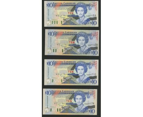Eastern Caribbean Central Bank, $10 (8), ND (1994), suffixes a, d, g, k, l, m, u, v, Venner signature, uncirculated (8 notes)