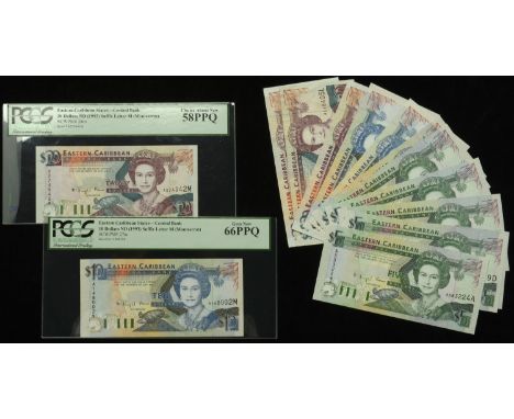 Eastern Caribbean Central Bank, a group from the 1993 Issue, $5 (6), suffixes A, D, L, M, U, V,  $10 (3), suffixes A, D, V, $