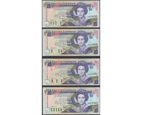 Eastern Caribbean Central Bank, $50, ND (1993), serial numbers A352060A, A300686K, A191325L, A037834U, Venner signature, one 