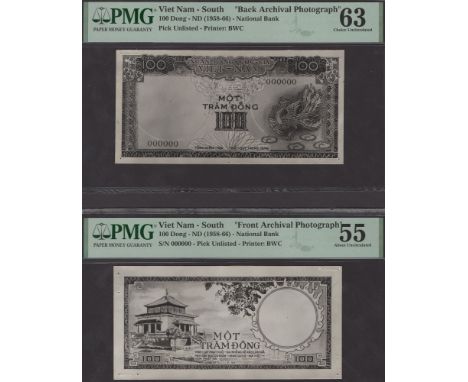 National Bank of Vietnam, obverse (2) and reverse (3) Bradbury Wilkinson designs for 100 Dong, ND (c.1958-66), two with Bradb